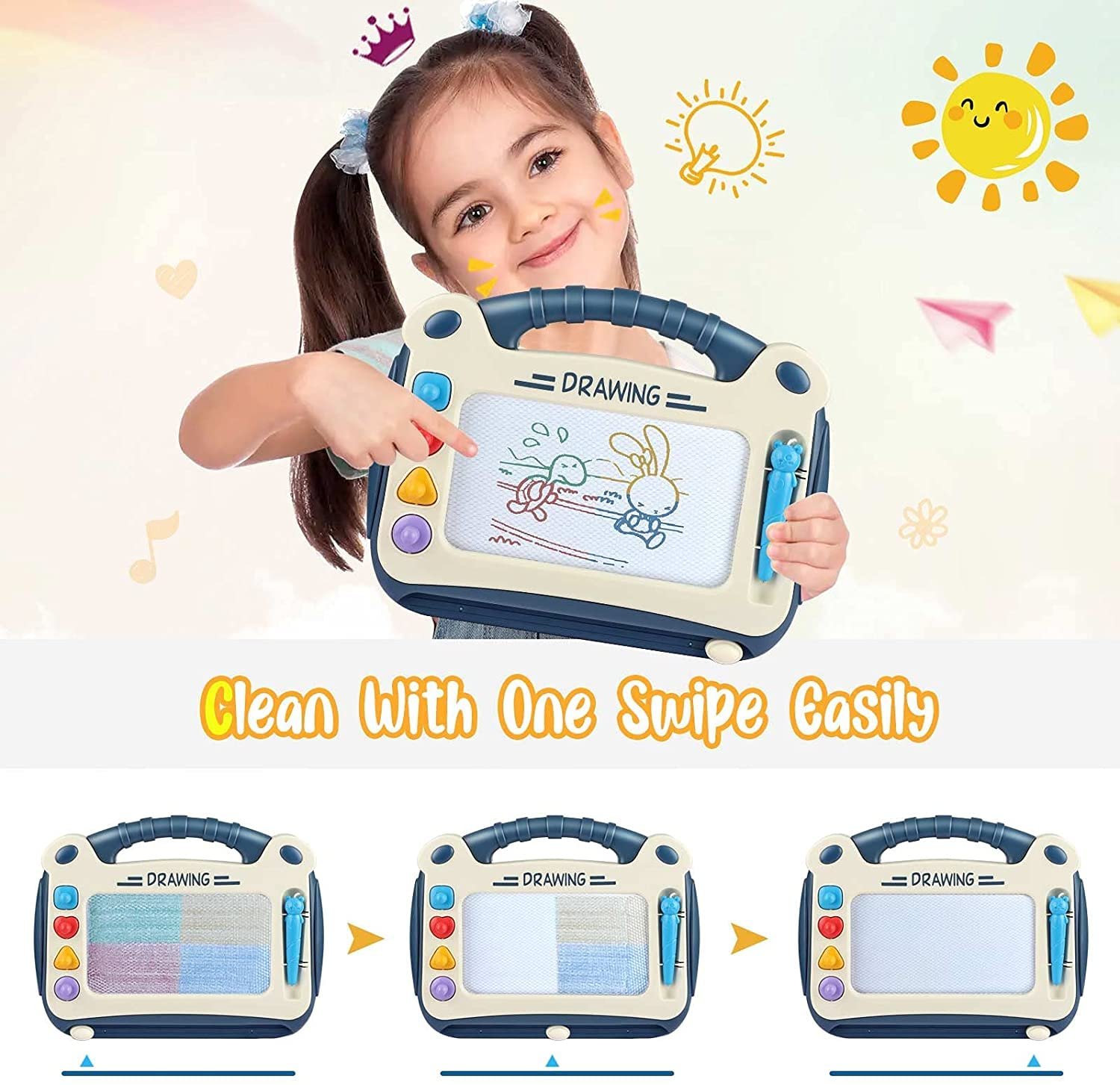 Mumoo Bear Toddler Toys Age 1-2 Year Old Kids, Magnetic Drawing Pad Doodle Board Educational Learning Toys for 1 2 3 Year Old Kids Birthday(Blue) - Image 5
