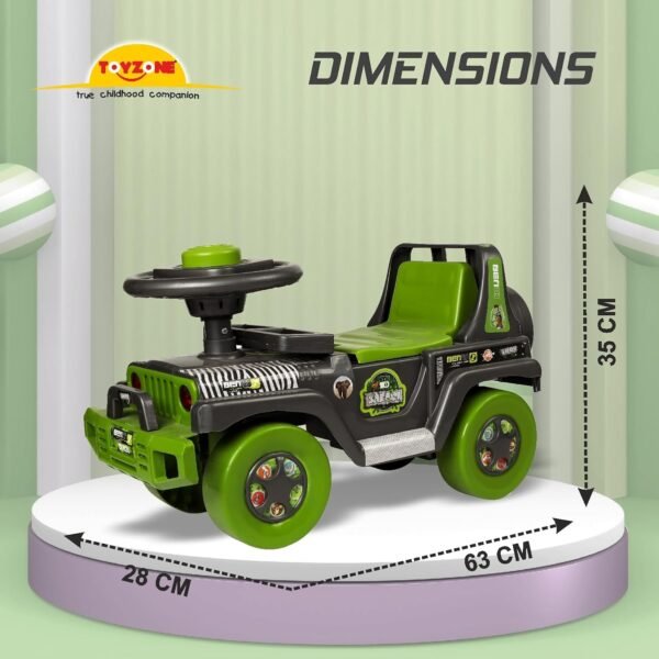 Toyzone Ride On | Baby Car | Kids Car | Toy Car| Push Car| Swing Car| Ride on Car with Music & Horn (Ben 10 Safari) - Image 2