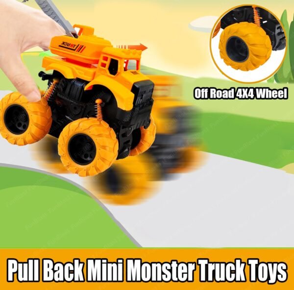 FunBlast Truck Toys for Kids - Off Road 4X4 Wheel Construction Truck Toys, Pull Back Mini Monster Truck Toys for 3+ Year Old Kids, Boys, Push and Go Truck Toys (Excavator) - Image 6