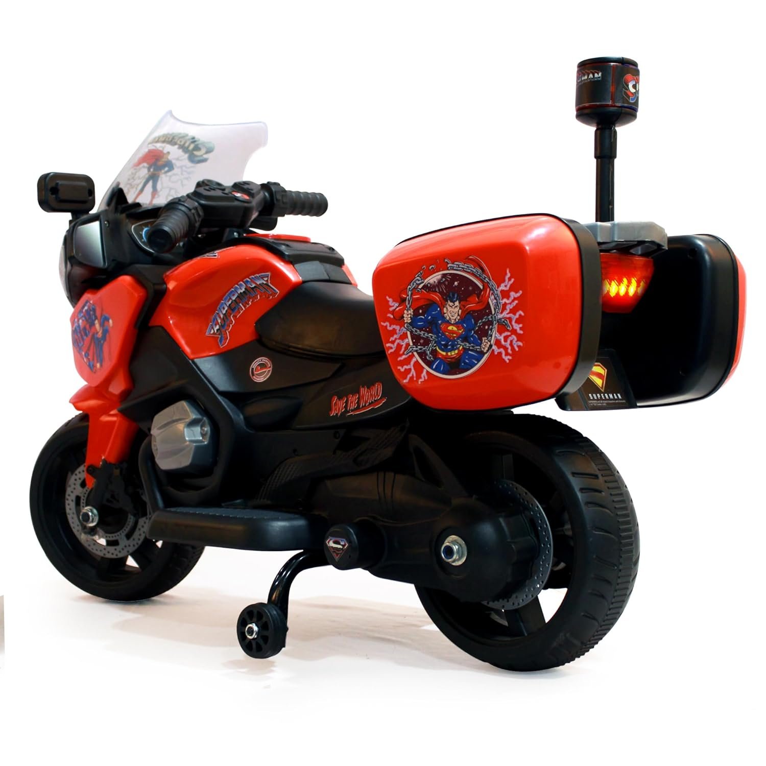 Licensed Superman (2W) Kids Bike | 6V/5AH Battery | 6V/16000 RPM Motor | Foot Accelerator | USB/MP3 Interface | LED Light | English Rhymes & Music | BIS Certified | (Red) (3-5 Years) - Image 6