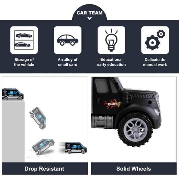 Toddler Toys For 3-4 Year Old Boys,Transport Cars Carrier Set Truck Toys With 20 Die-Cast Vehicles Truck Toys Cars,Ideal Gift Toys For Kids Age 3-7, Black - Image 6