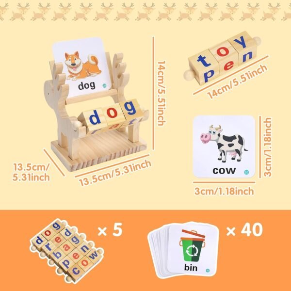 Montessori Educational Word Game for 3-7 Year Old Boys & Girls, Flash Cards & Word Blocks, Ages 3+ - Image 2