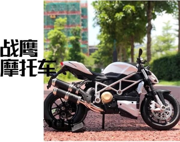 Police Motorcycle Toy - Pull Back Motorcycle Toys, Tiny Gift with Music Lighting, Latte Motorcycles Toy for Kids Boys Age 3-8 Year Old [New] (1:12 Ducati Street Fighter-White) - Image 2