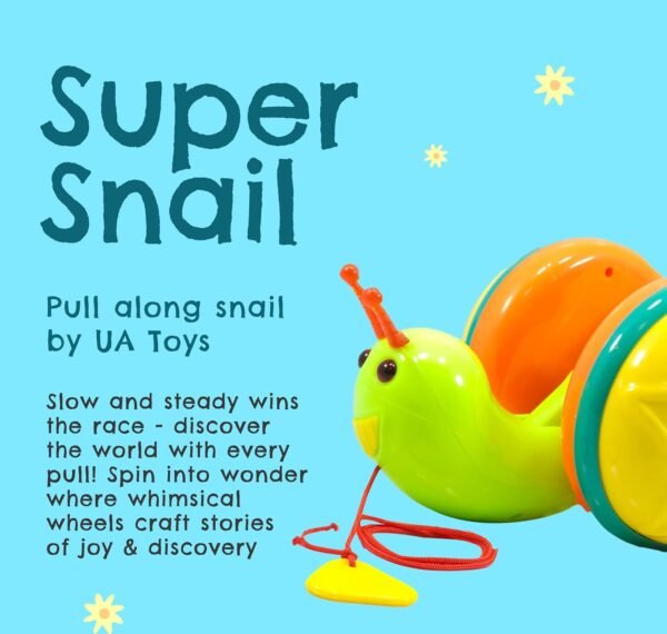 Pull Along Toy for 1+ Years Old Super Snail Pull Along Child Toys 2-5 Years- Yellow - Image 5