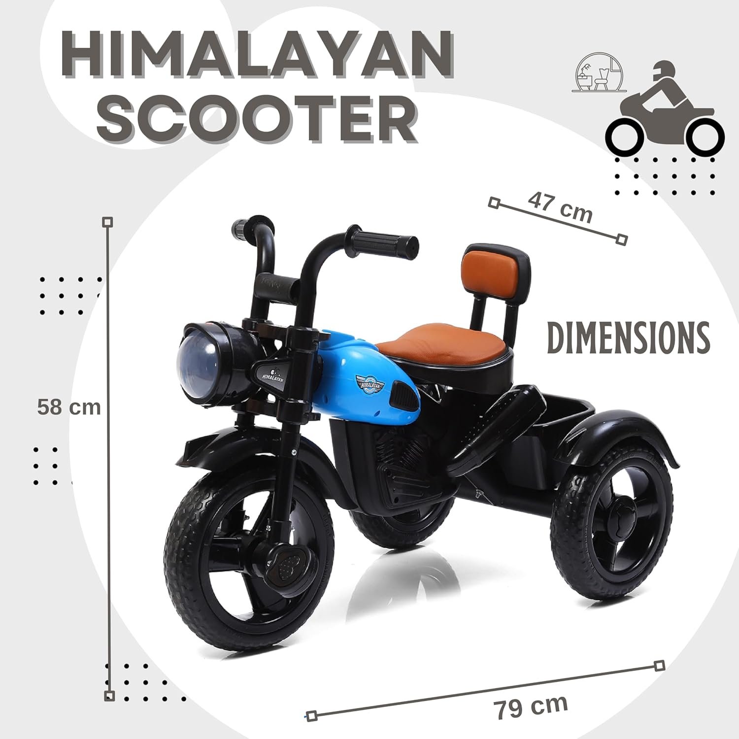 Fun Ride Himalayan Kids Tricycle - Front Headlight, Musical - 1 Year to 5 Years - Trike for Indoor and Outdoor - Up to 30 Kgs - Made in India (Blue) - Image 2
