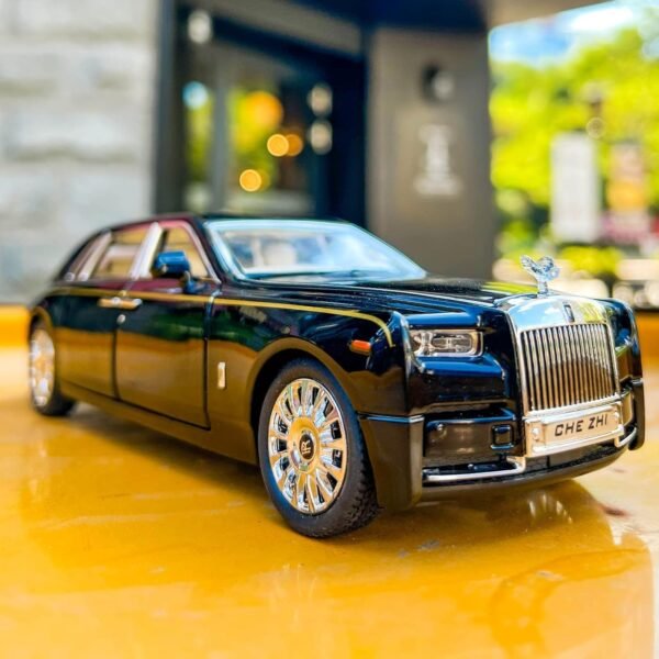 Model Car Zinc Alloy Pull Back Toy Diecast Toy Cars with Openable Doors, Sound and Light for Kids Boy Girl Gift (1:24 Rolls-Royce Phantom,Black-Black) - Image 4