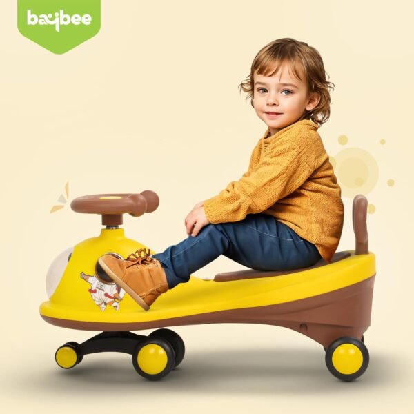 Baybee Astro Swing Car for Kids | Baby Push Ride on Toy with LED Lights, 360° Steering, Music & Backrest | Kids Car | Twister Rideons Baby Cars, Magic Cars for Kid 3 to 8 Years Boy Girl (Yellow/Brown) - Image 3