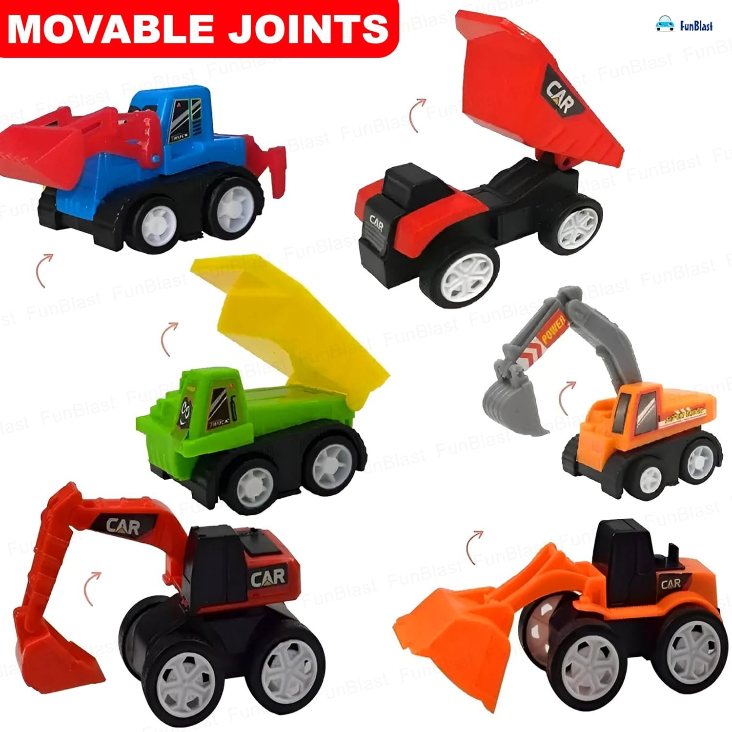 FunBlast Pull Back Vehicles Toy Cars Playset - Set of 10, Construction Mini Power Friction Trucks for 3+ Years Old Kids - Multicolor - Image 6