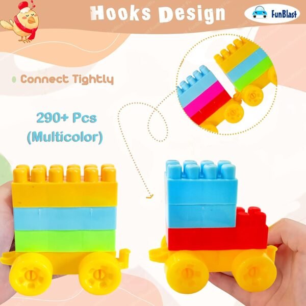 FunBlast Toy Building Blocks - DIY Blocks with Wheel for Kids - Learning and Education Toys for Kids - 290+ Pcs (Multicolor) (290 pieces) - Image 4