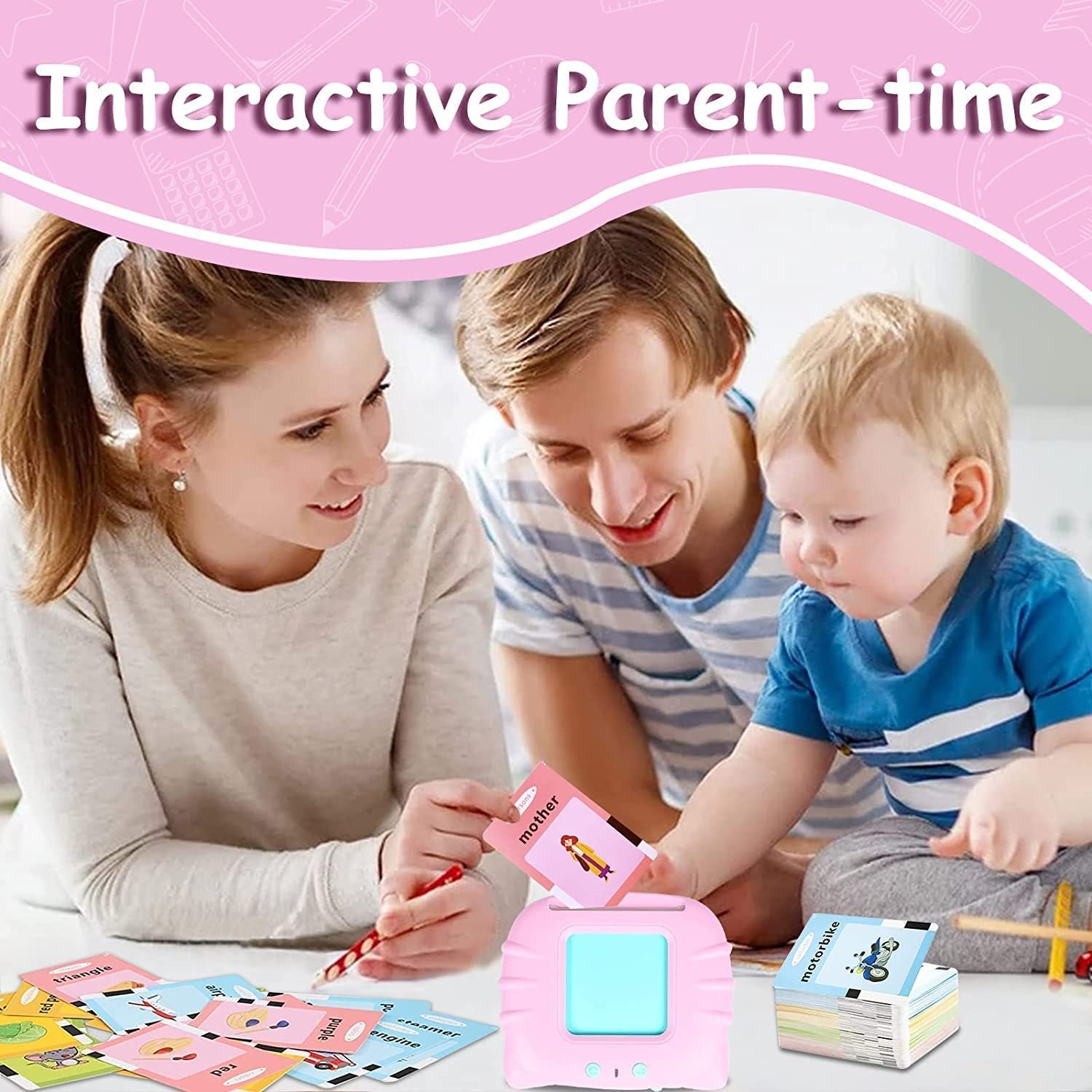 FunBlast Talking Flash Cards for Kids, Learning Toys for Kids, English Flash Cards, Montessori Educational Toys for 2-4 Year Old Boys, Girls -112 Double Sided Card (Pink) - Image 4