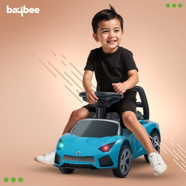Baybee Mini Lambo Baby Ride on Cars for Kids | Push Ride on Baby Car with Safety Backrest, Storage, Lights & Music | Baby Toys Big Kids Car | Push Ride on Kids Cars for 1 to 3 Years Boys Girls (Cyan) - Image 3