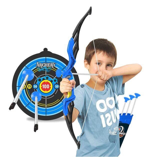 Storio Kids Bow & Arrow Toy | Archery Set for Boys and Girls, Outdoor Hunting Game with 3 Suction Cup Arrows, Target & Quiver | Target Game Perfect for Kids - Blue - Image 2