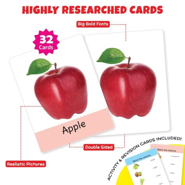 Big Flash Cards for Kids: Fruits | 32 Double-Sided Picture Cards, Durable & Water Resistant | Early Learning & Development Toy for Preschoolers & Toddlers 2-6 Years | Can Be Wiped Clean - Image 3
