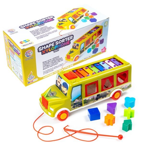 Ratna\'s 3 in 1 Shape Sorter Xylophone Pull Along Bus Shaped Combo Educational Musical Learning Toy for Kids & Toddlers (Assorted Colors & Designs) - Image 6