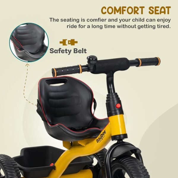 Baybee Hubble Baby Tricycle for Kids | Balanced Baby Trikes with Safety Belt, Eva Wheels & Storage Basket for Toys | Children Bicycle for Kid | Kids Cycle for 2-5 Years Boy Girl (Yellow) - Image 4