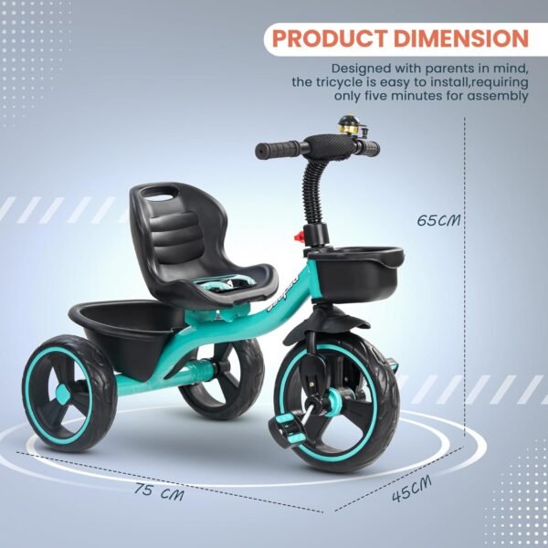 Baybee TRIGx Baby Tricycle for Kids | Smart Balanced Baby Trikes with Comfort Seat, Front & Back Storage Baskets & Eva Wheels | Children Bicycle for Kid | Kids Cycle for 2-5 Years Boy Girl (Green) - Image 3