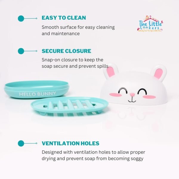 THE LITTLE LOOKERS Cartoon Soap Case Bathtub Soap Box, Soap Dish Holder for Kids, Bathroom Soap Stand, Soap Stand with Cover (Bunny - Sky Blue) - Image 3