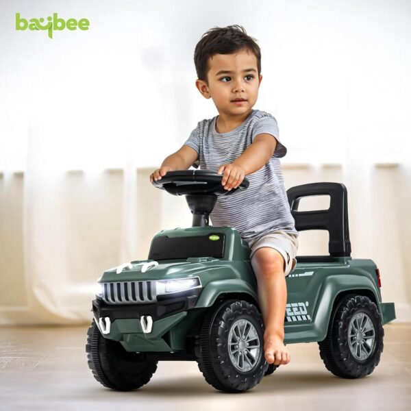 Baybee Speedy Ride on Baby Car for Kids | Ride on Toys Car with Music & LED Light | Portable Push Ride on Jeep with Backrest & Storage Basket | Kids Car to Drive 1-3 Years Boys Girls (Dark Green) - Image 2