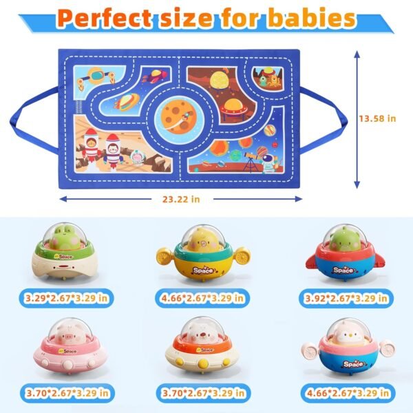 6PCS Infant Car Toys with Playmat & Storage Bag,Animals Car Toys for Ages 0-2,1 Year Old Birthday Gift for Baby 12-18 Months,Space Theme Toys for 1 Year Old Boy and Girl - Image 3