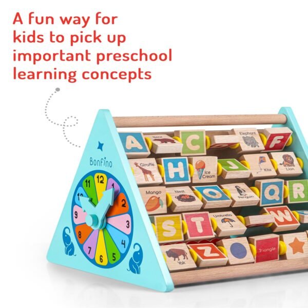 Wooden 5 in 1 Educational Activity Triangle Toy for Kids|Abacus, Alphabets, Writing, Motor Skills| Montessori Learning & Education Toys for Toddlers| STEM Toys for 2+ Y Kids|Best Birthday Gift - Image 5