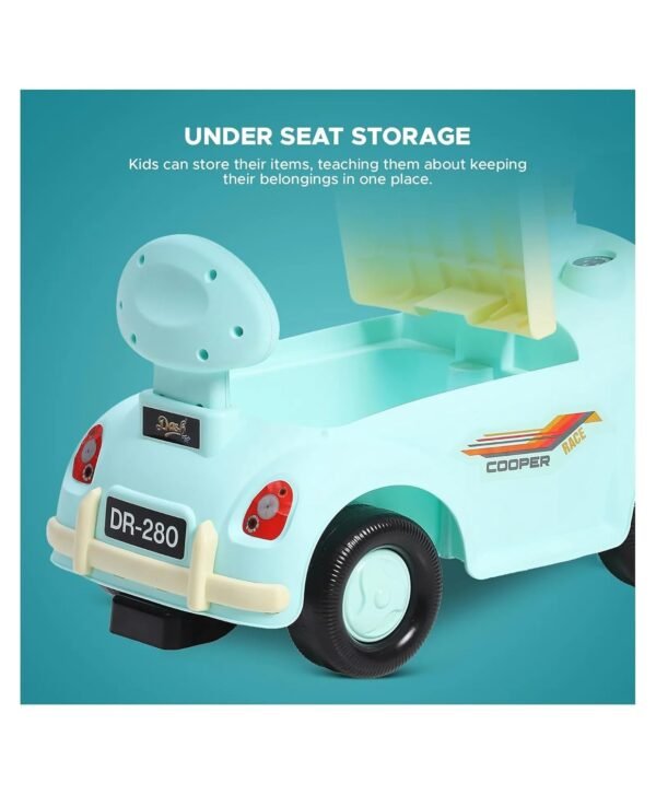 Car Ride-On for Kids with Headlights Music Under Seat Storage Big Wheels and Push Handle Ideal Ride-On for 1+ Years Kids 20kg Capacity Durable Blue Baby Toy Car Green - Image 5