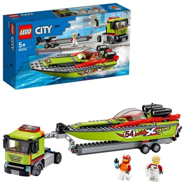 LEGO 60254 Kid\'s City Great Vehicles Race Boat Transporter Floating Bath Truck Toy With Building Block Trailer And Speedboat (Multicolor, 5 - 7 Year Old)
