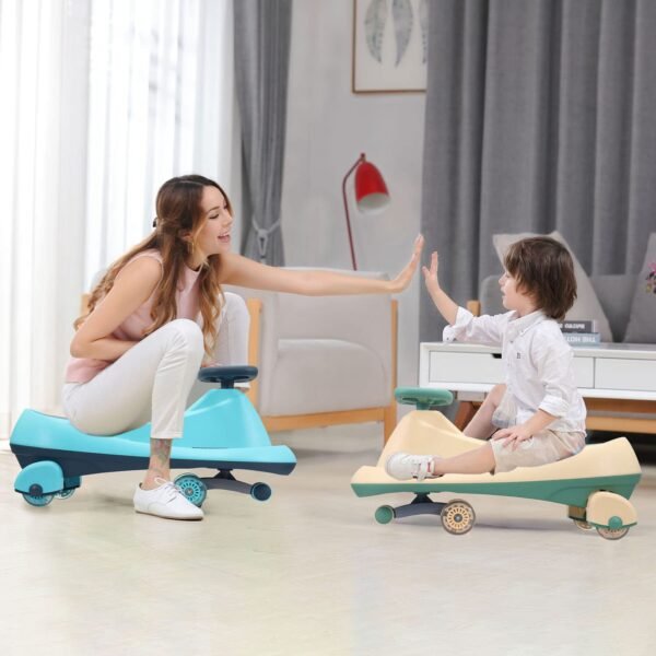 R for Rabbit Iya Iya Drift Swing Car for Kids, Twister Magic Ride on Panda Car with Scratch Free PU LED Wheel for 3+ Years Baby Boy & Girl, Weight Capacity Upto 125KG (Peach Green) - Image 3