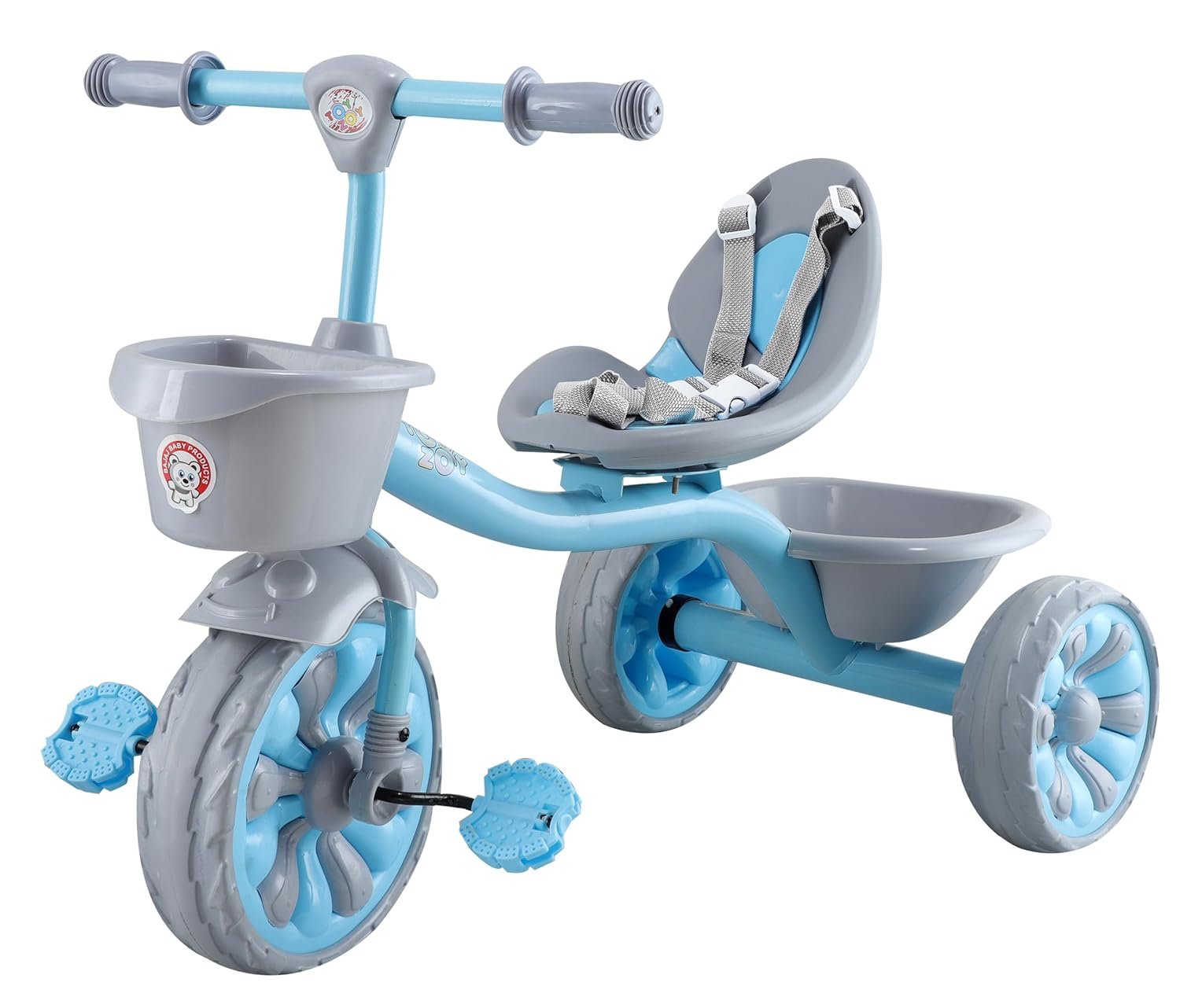 JoyRide Aqua Cruiser Premium Cycle for Kids Cycle 2-5 Years -Boy&Girl- Baby Cycle | Bike for Kids with Eva Wheel,Safety Belt &Basket for Toys -Tricycle 30Kg Capacity (Basic Trike, Blue)