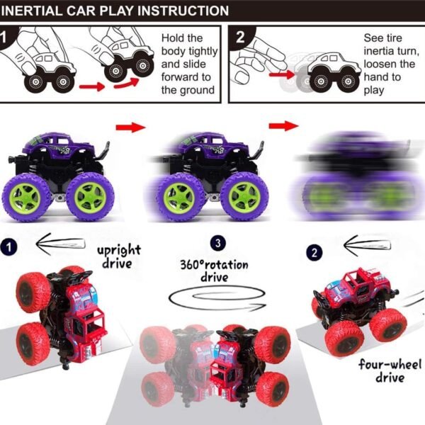 Graphene Monster Trucks (Pack of 4), Friction Powered Monster Car Toys for Boys 3-7 Years Old, Durable High-Density Alloy and Non-Toxic Plastic, Non-Slip Tires for Educational Play(Pack of 4) - Image 2