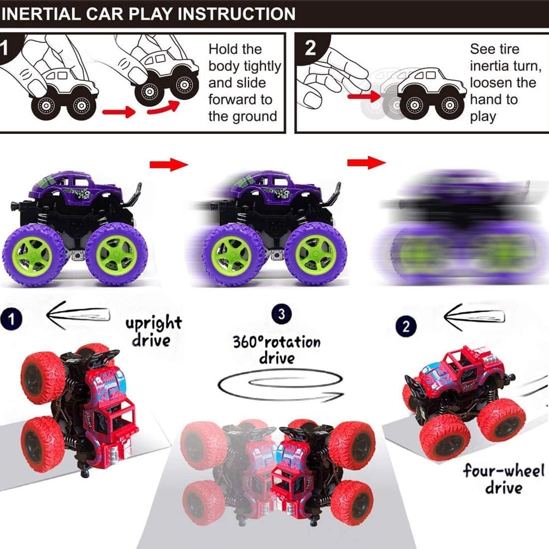 Graphene Monster Trucks (Pack of 4), Friction Powered Monster Car Toys for Boys 3-7 Years Old, Durable High-Density Alloy and Non-Toxic Plastic, Non-Slip Tires for Educational Play(Pack of 4) - Image 2