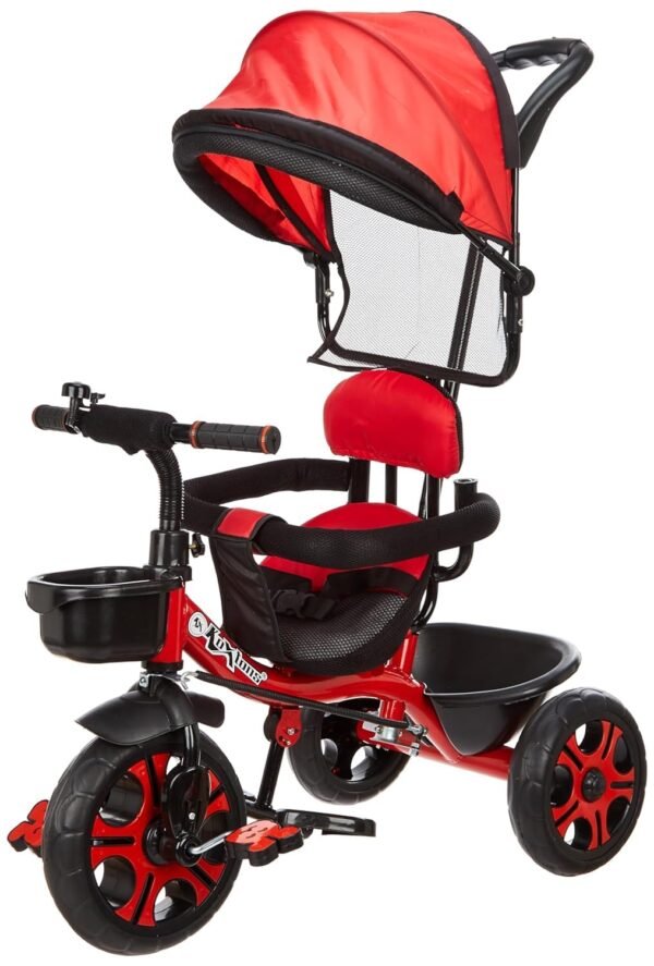 Tricycle for Kids with Canopy and Comfort Seat - The Parents Choice for 1-5 Years Old, 30kg Max, Luxurious & Durable Trike. Advanced Parental Control Handle and Safety Belt, Red