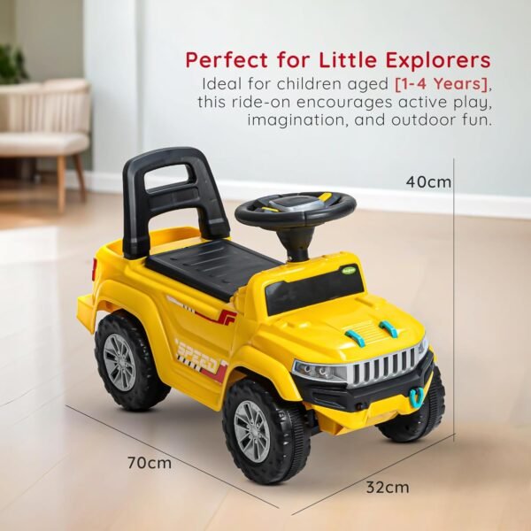 Baybee Speedy Ride on Baby Car for Kids | Ride on Toys Car with Music & LED Light | Portable Push Ride on Jeep with Backrest & Storage Basket | Kids Car to Drive 1-3 Years Boys Girls (Yellow) - Image 3