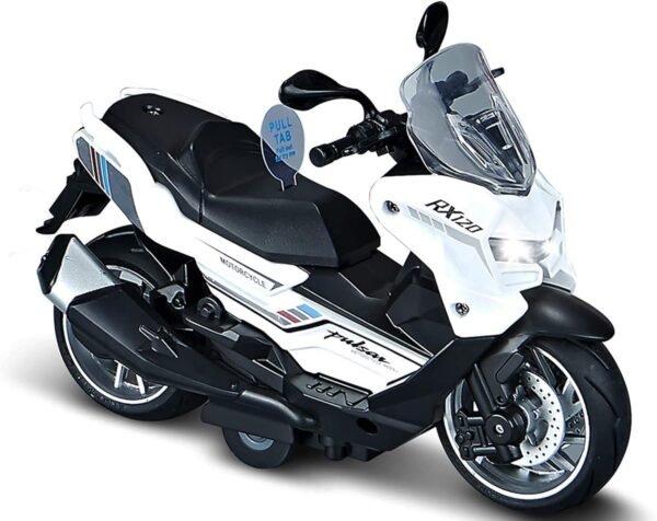 Police Motorcycle Toy - Pull Back Motorcycle Toys, Tiny Gift with Music Lighting, Latte Motorcycles Toy for Kids Boys Age 3-8 Year Old(White) - Image 3