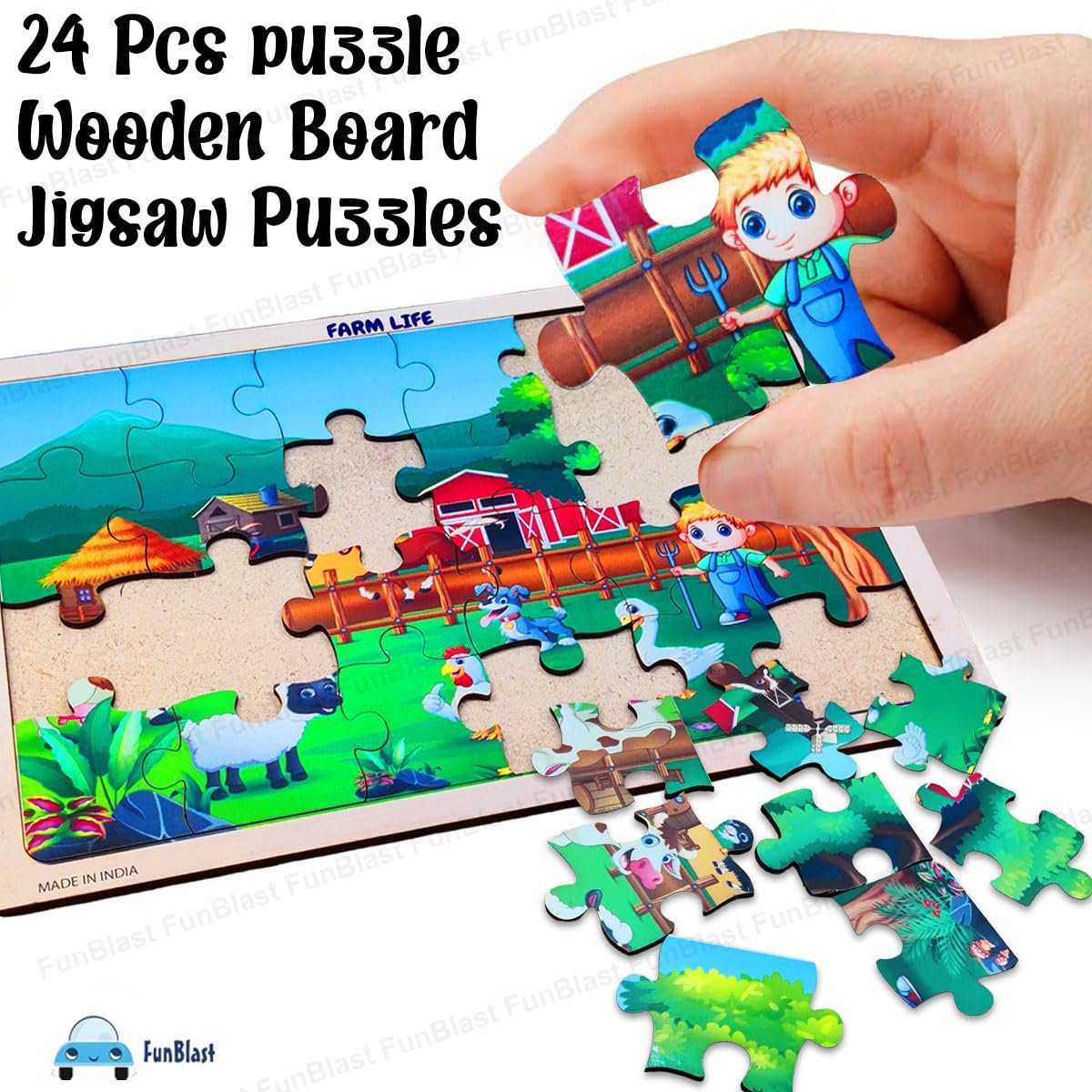 FunBlast Puzzles for Kids - 24 Pcs Farm Life Jigsaw Puzzle for Kids of Age 3-5 Years, Wooden Board Jigsaw Puzzles, Floor Puzzle for Children, Learning and Educational Jigsaw Puzzle Toys - Image 6