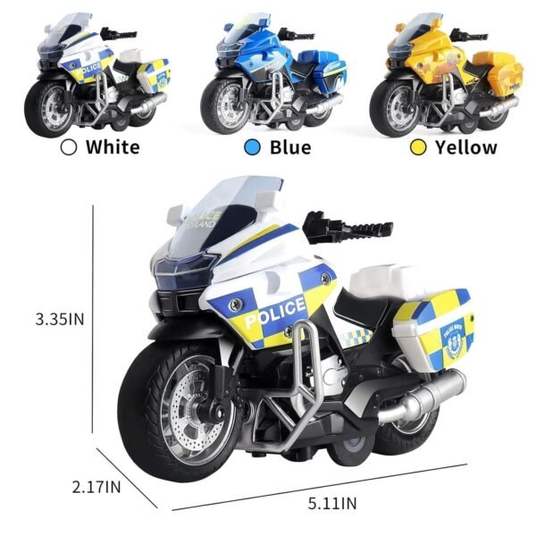 WORSHIPER Police Motorcycle Toy - Pull Back Motorcycle Toys, Tiny Gift with Music Lighting, Latte Motorcycles Toy for Kids Boys Age 3-8 Year Old (White) - Image 3