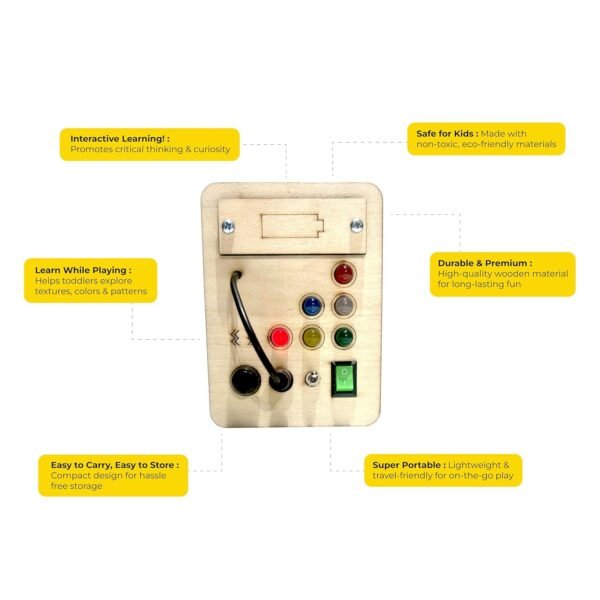 ZeeBaa Toys Portable Busy Board P3 – Montessori Sensory Toy for Kids (1-6 Years) | Interactive LED Light Switch Board for Fine Motor Skills & Learning - Image 4