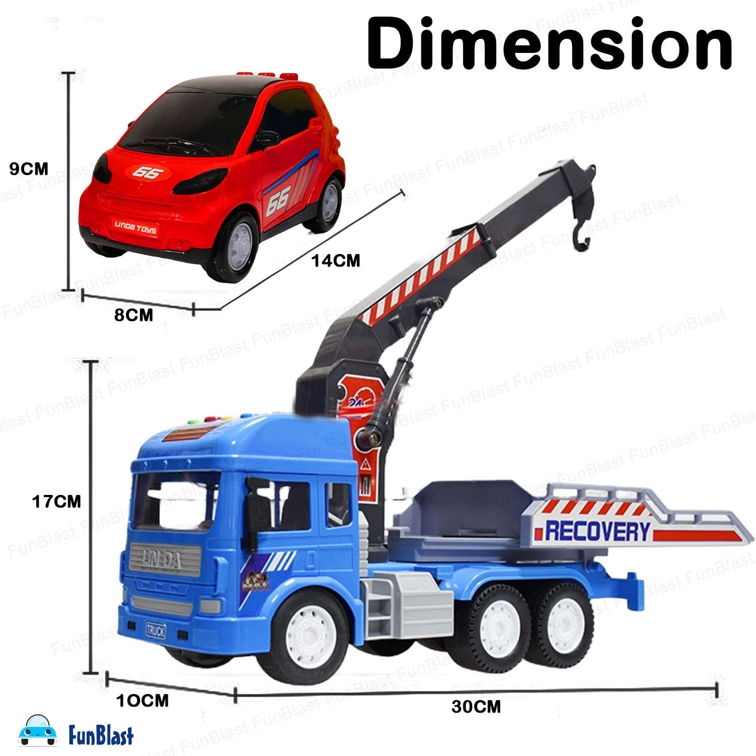 FunBlast Towing Crane Toy for Kids, Friction Power Toy Trucks with Crane and Car for 3+ Years Old Boys and Girls, Light & Sound Truck Toy for Kids with Car (Multicolor) - Image 3