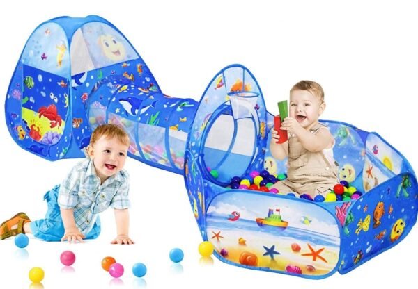 BabyGo Portable Kids 3-in-1 Colorful Dotted Theme Tunnel Playhouse Ball Pool Ball Pit Tent Summer Indoor Outdoor Play Fun Toy (Balls not Included, Multi Color) - Image 4