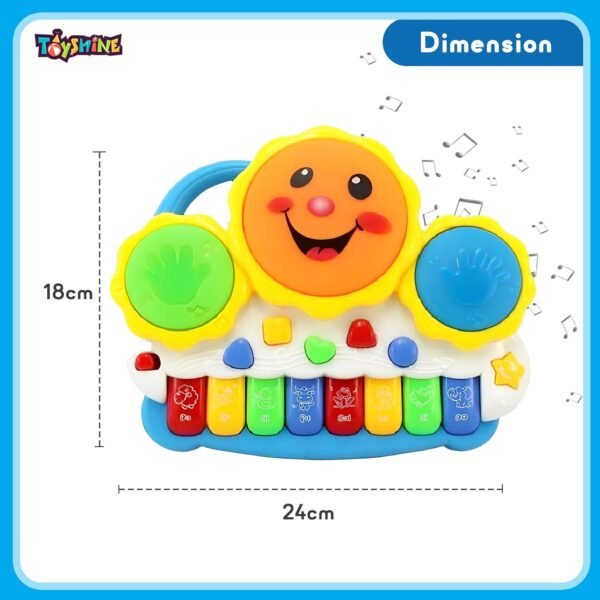 Toyshine Drum Keyboard Musical Toys with Flashing Lights, Animal Sounds and Songs, Multi Color - Image 2