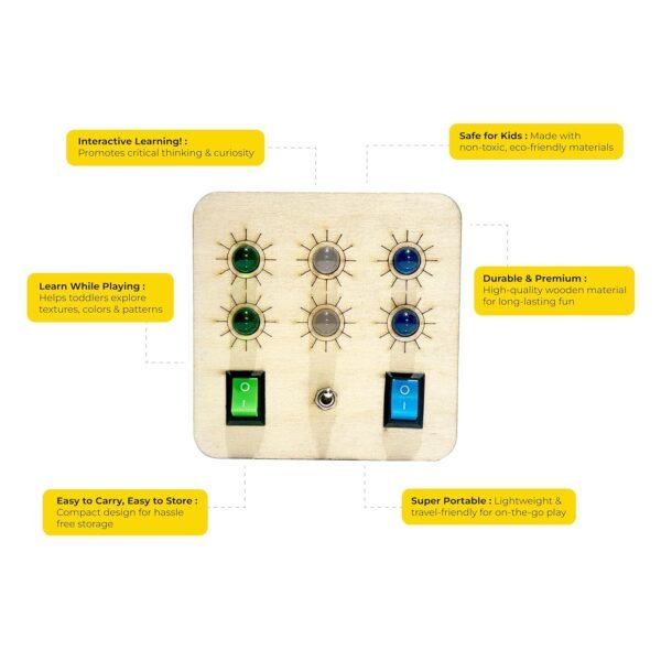 ZeeBaa Toys Portable Busy Board P1 - Montessori Sensory Toy for Kids (1-6 Years) | LED Lights & Switches | Fine Motor Skills & Cognitive Development | Travel-Friendly | Beige - Image 4
