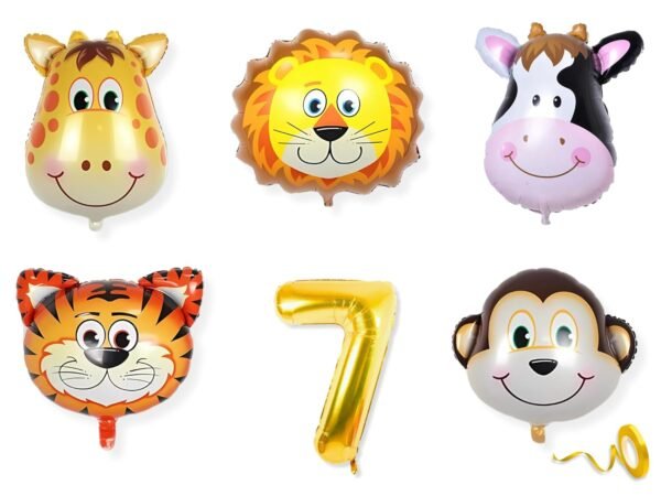 7th Animal Balloons for Birthday Decoration Kit 7 year Old Baby Boys Girls Kids 5 Pcs Animal Theme Foil Balloons Decoration Set Items