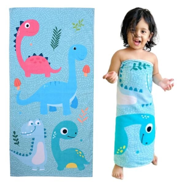 Premium Soft & Absorbent 100% Cotton Kids Bath Towel | 380 GSM |Large, Quick Dry, Strong | Versatile for Bath, Pool, and Beach (Dinosaur)