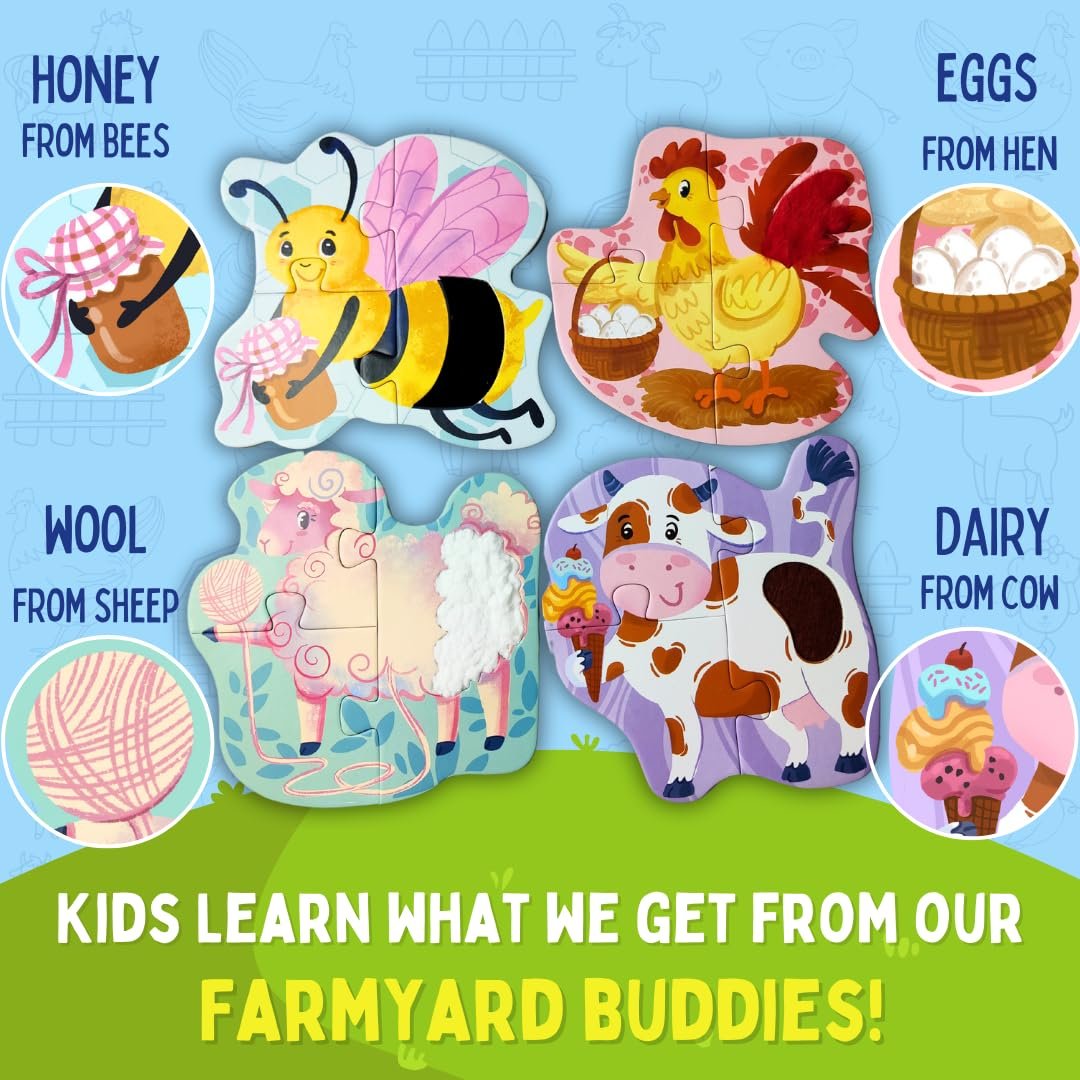 My First Touch And Feel Puzzle Farm Animal, Three Piece Puzzle Learning For Toddlers, Educational Toy For Pre-School And Montessori Kids, Birthday And Return Gift For 1-4 Years Old - Image 5