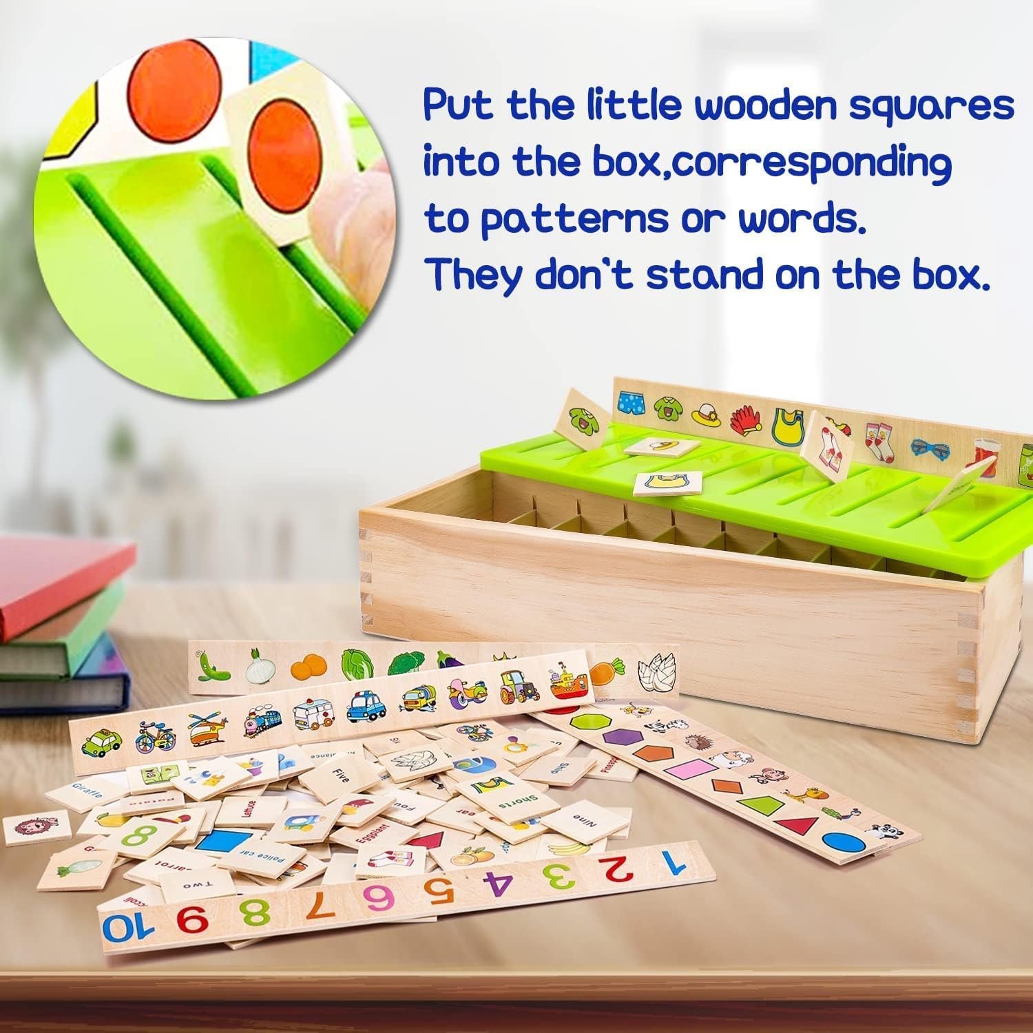 Little Mind Learning Toys Knowledge Classification Wooden Blocks for Children Preschool Preschool Kindergarten Games Autism Toys Motor Skills STEM for Girls Boys 2-4 Year Old, 80 Pcs - Image 5