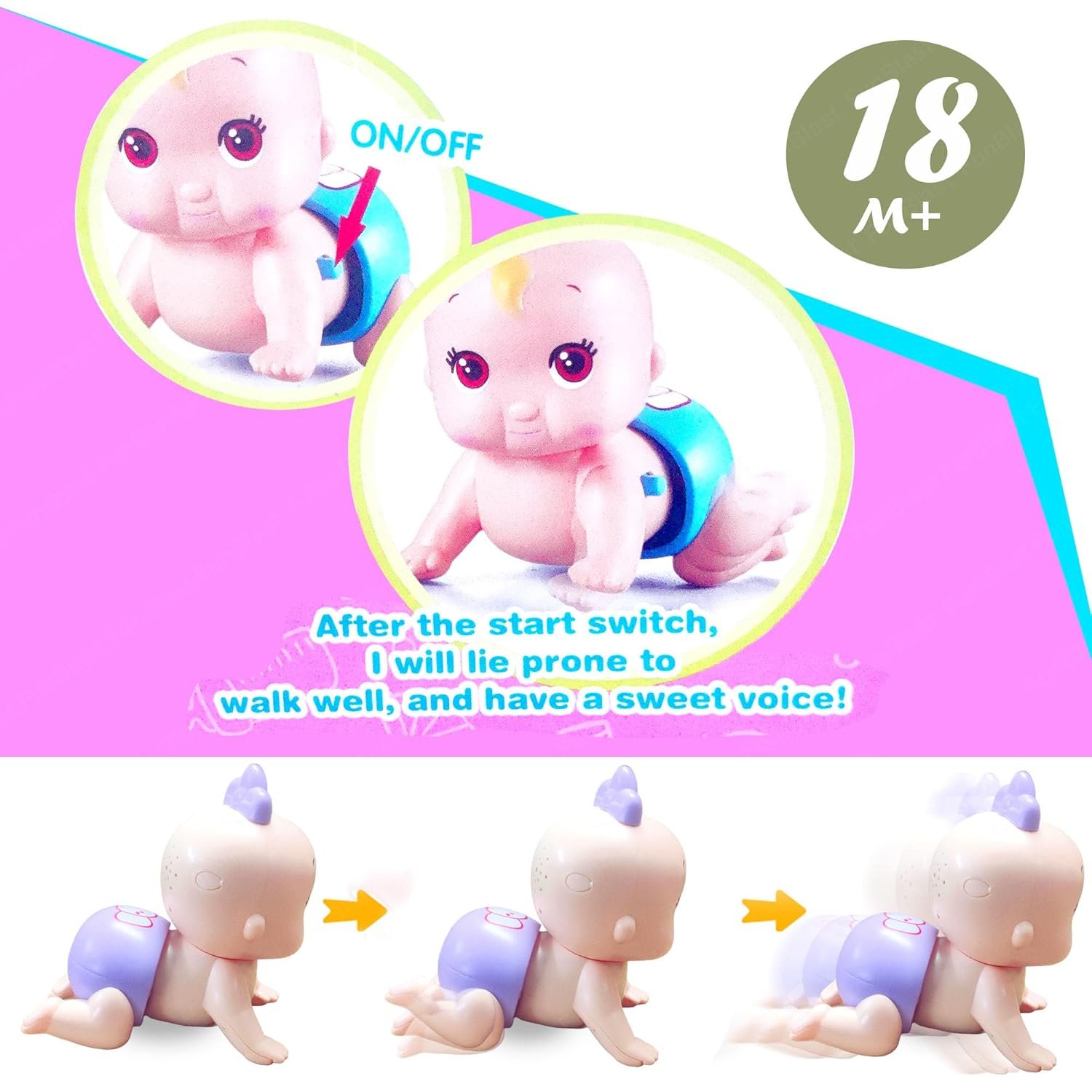 FunBlast Cute Baby Crawling Toy for Kids - Electric Mini Climb Doll, Crawling Baby Toy with Musical Sound, Sound Toys for 18+ Months Kids, Boys, Girls (Pack of 1; Random Color) - Image 5