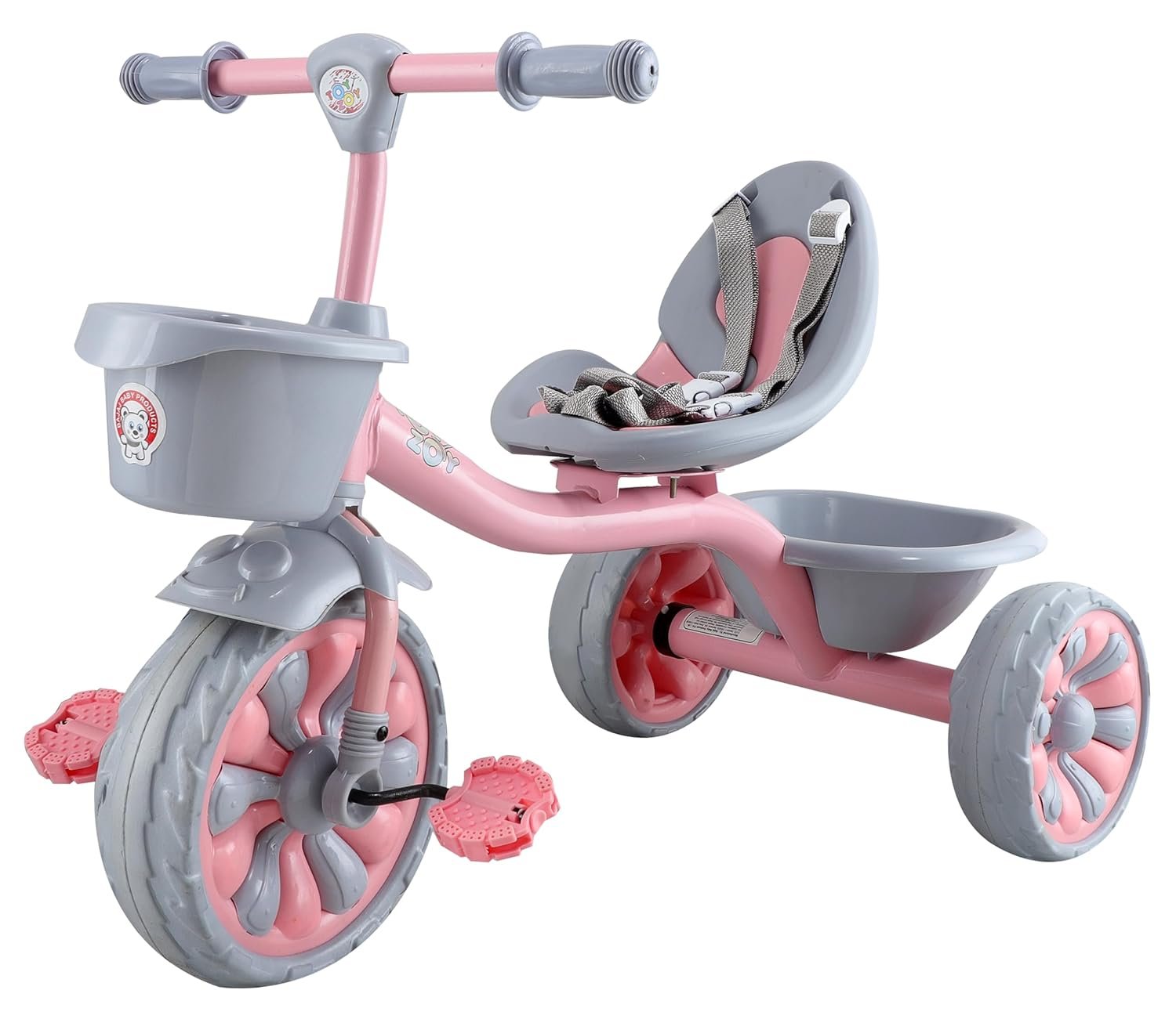 JoyRide Pink Cruiser Premium Cycle for Kids Cycle 2-5 Years -Boy&Girl- Baby Cycle | Bike for Kids with Eva Wheel,Safety Belt &Basket for Toys -Tricycle 30Kg Capacity (Basic Trike, Pink)