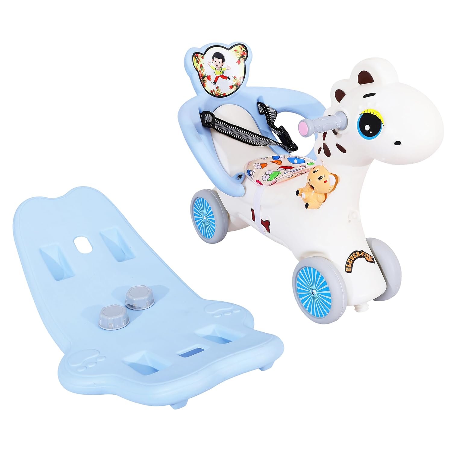KURB 3-in-1 Ride-on Horse and Rocker for Kids | Multi-Functional | Age 12 Months - 4 Years | Sturdy and Durable | Safety Belt | Child-Safe Plastic (White) - Image 6