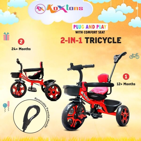 Tricycle for Kids with Comfy Seat - The Parent\'s Choice for 1-5 Years Old, 30kg Max, Luxurious & Durable Trike. Advanced Parental Control Handle and Safety Belt, Red - Image 5