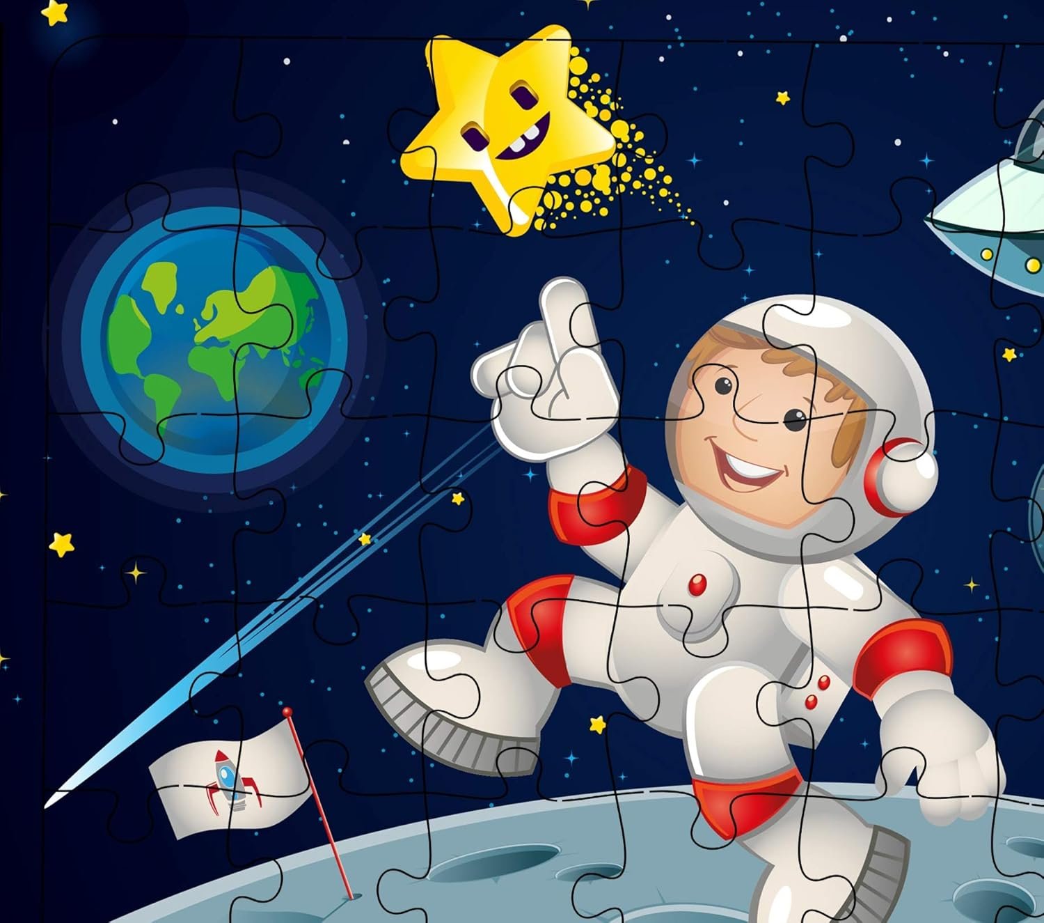 Fiddlys 40 Pcs Paperless Wooden Jigsaw Puzzle for Boys & Girls Learning Educational Toy for 4 Years and Above (The Astronaut) - Image 2
