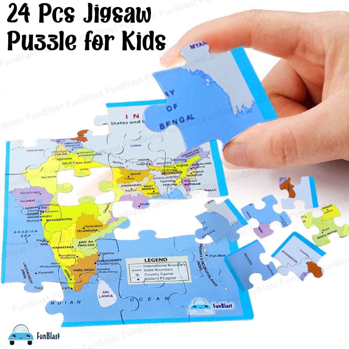 FunBlast Map of India Jigsaw Puzzle for Kids Jigsaw Puzzle for Kids of Age 3-5 Years – 24 Pcs (Multicolor, Size 30X22 cm) - Image 4